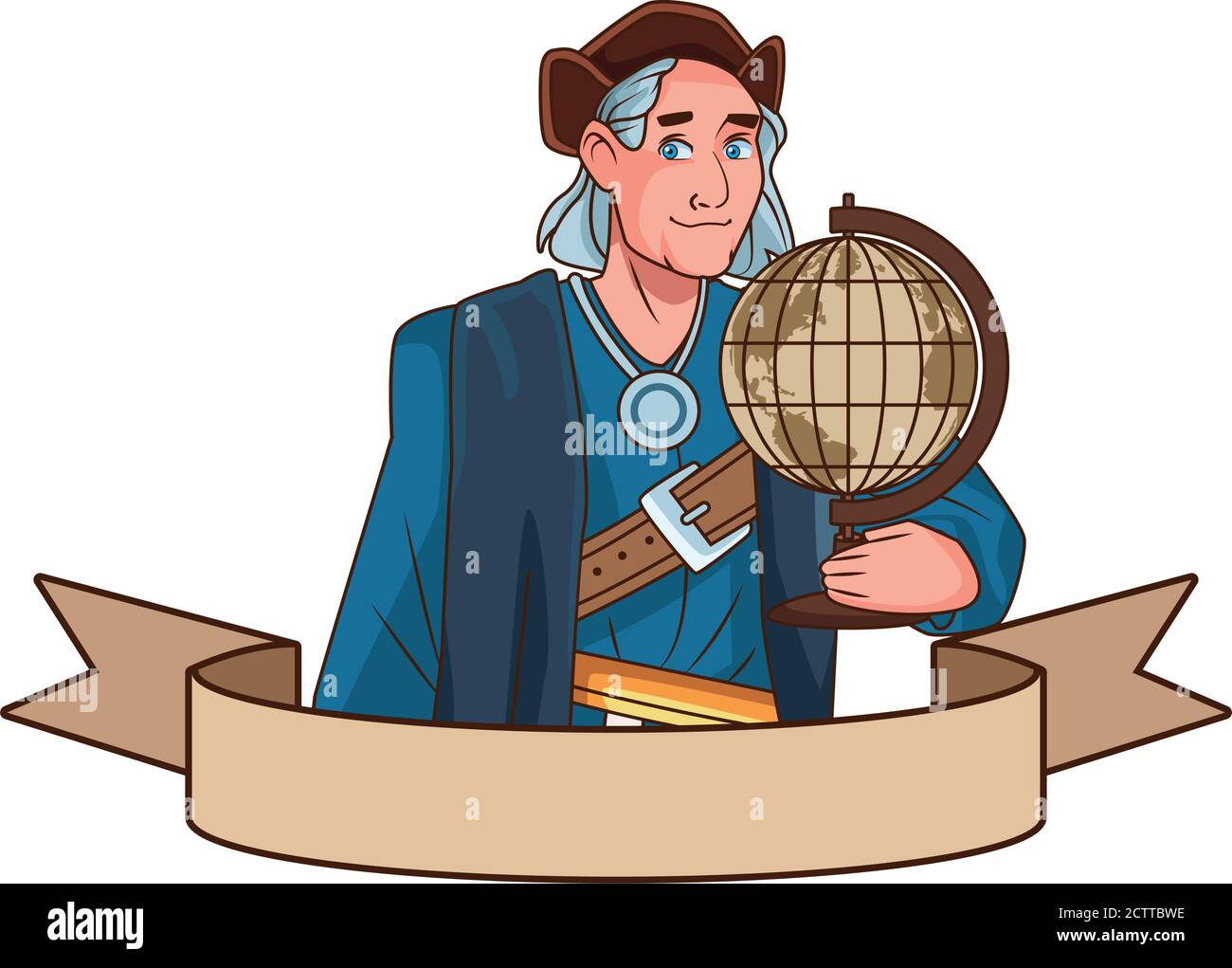 Christopher Columbus with world maps character vector illustration design Stock Vector