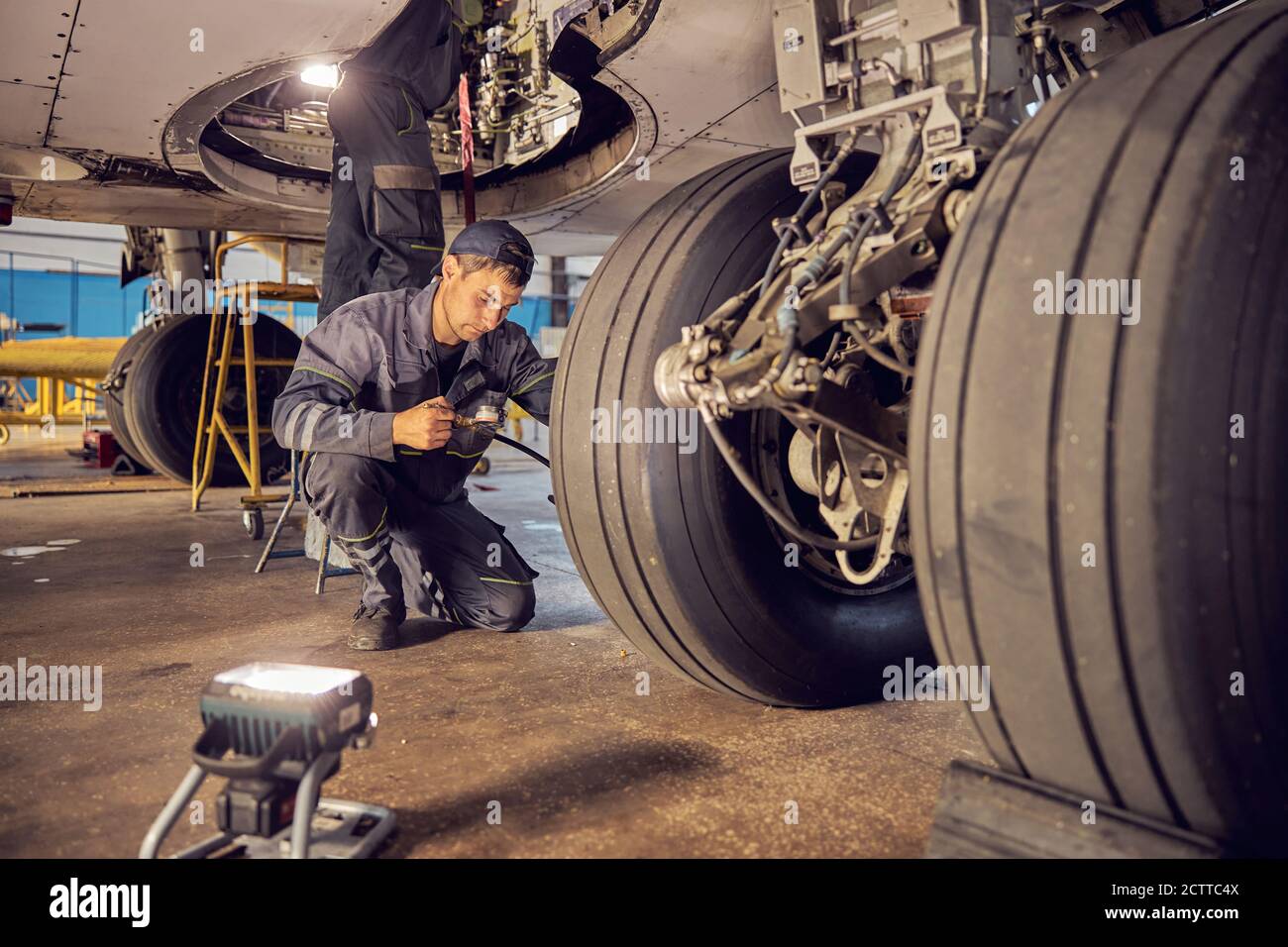 Landing gear airplane in hangar chassis 