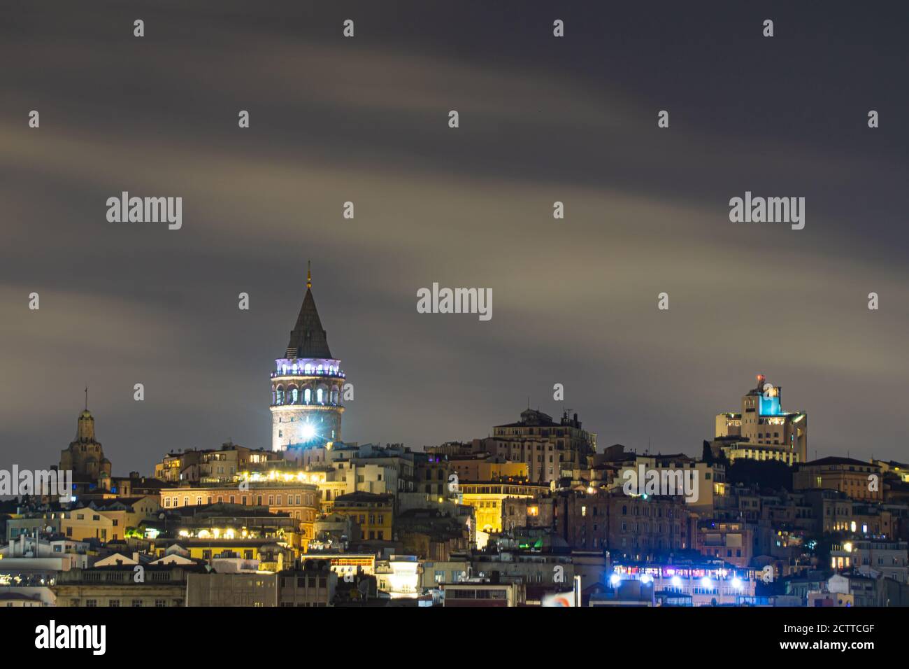 Galata Tower of Istanbul at Night Stock Photo - Alamy