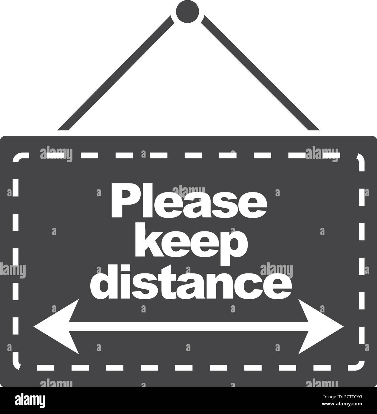 hanging signboard please keep distance text vector illustration