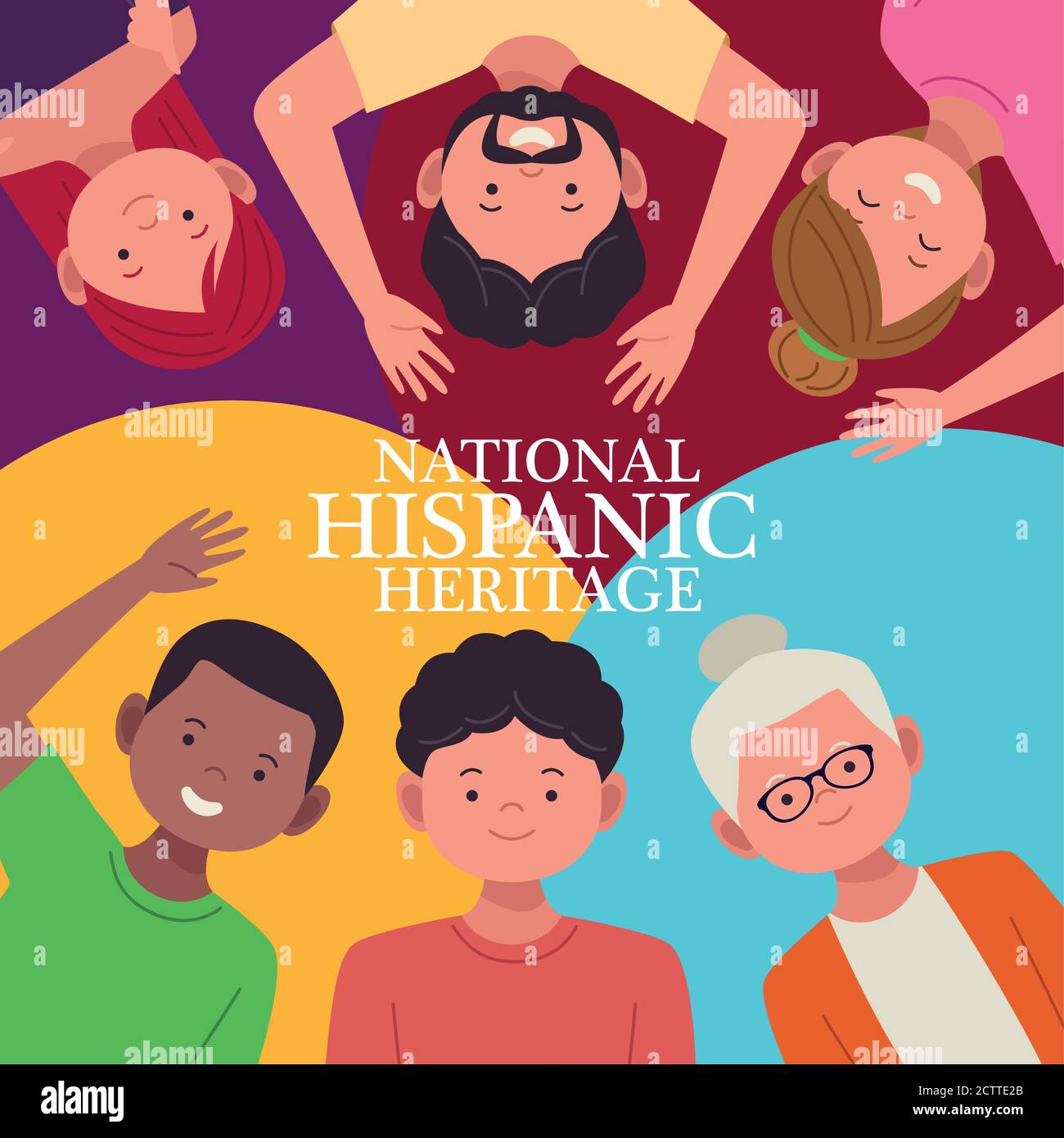 national hispanic heritage celebration with lettering and people characters vector illustration design Stock Vector