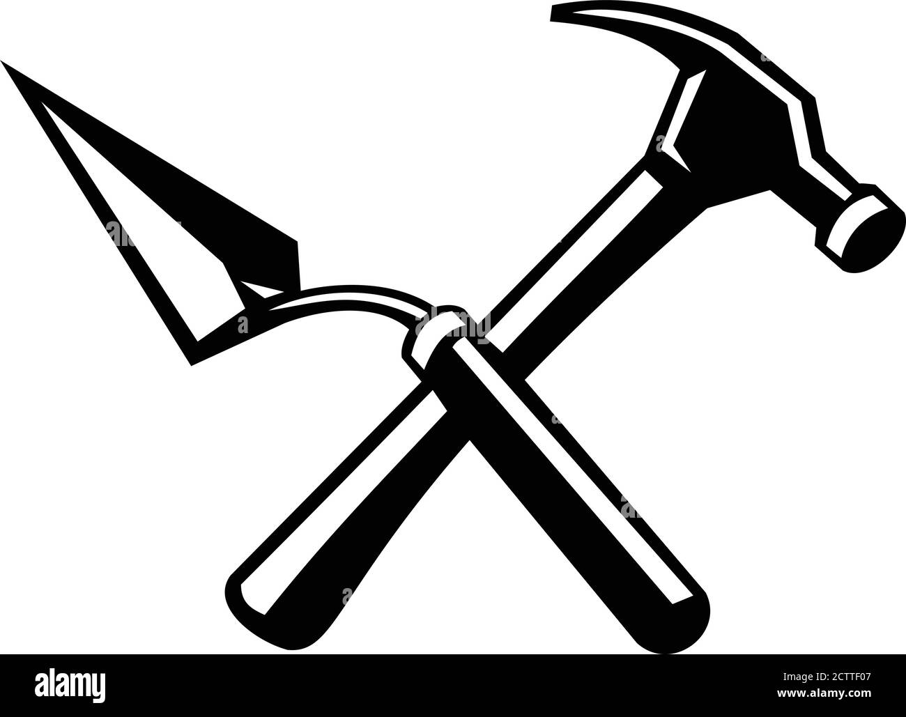 Retro style illustration of crossed masonry or brick trowel and hammer on  isolated background done in black and white Stock Vector Image & Art - Alamy