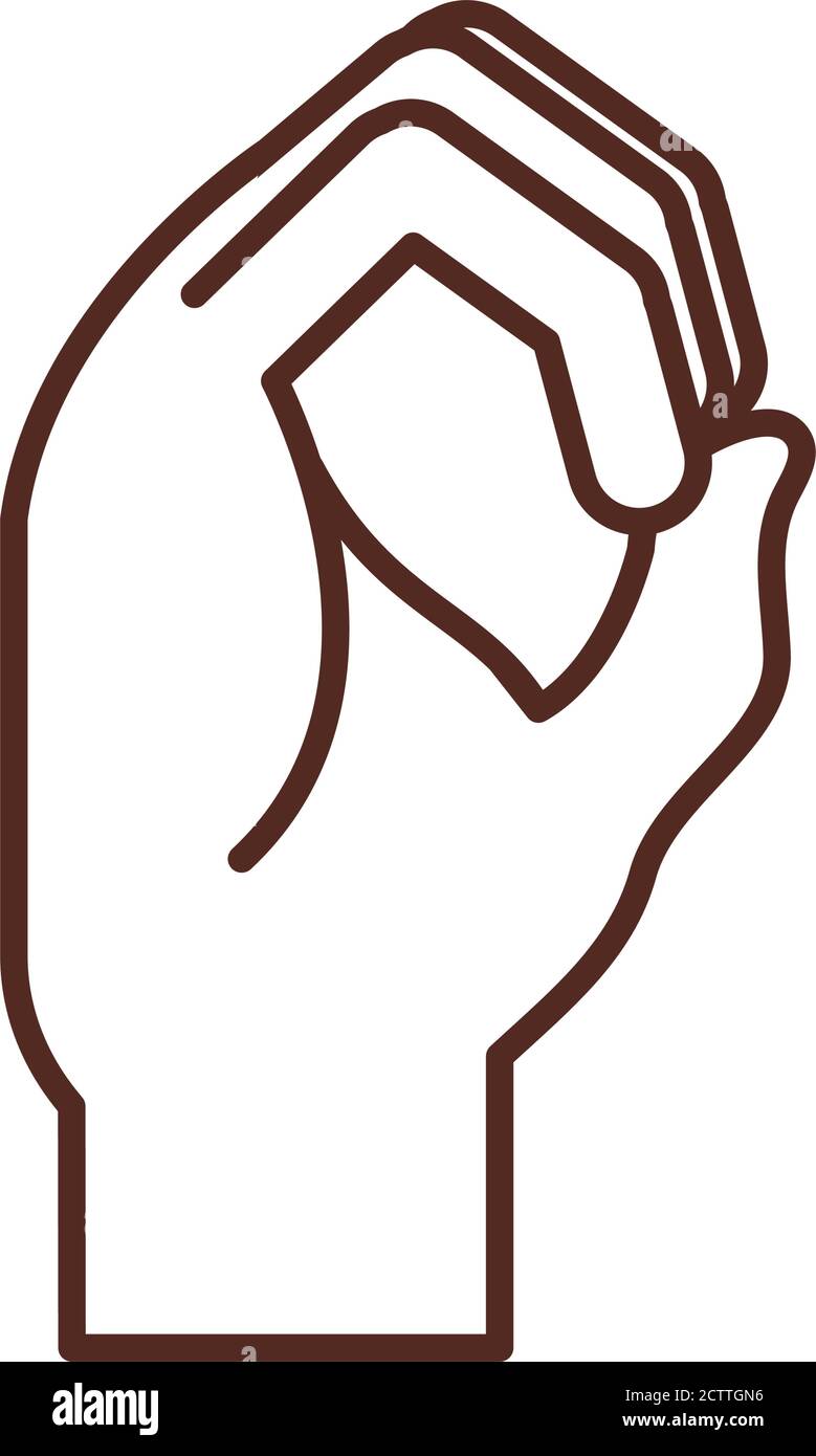 sign language hand gesture indicating o letter vector illustration line