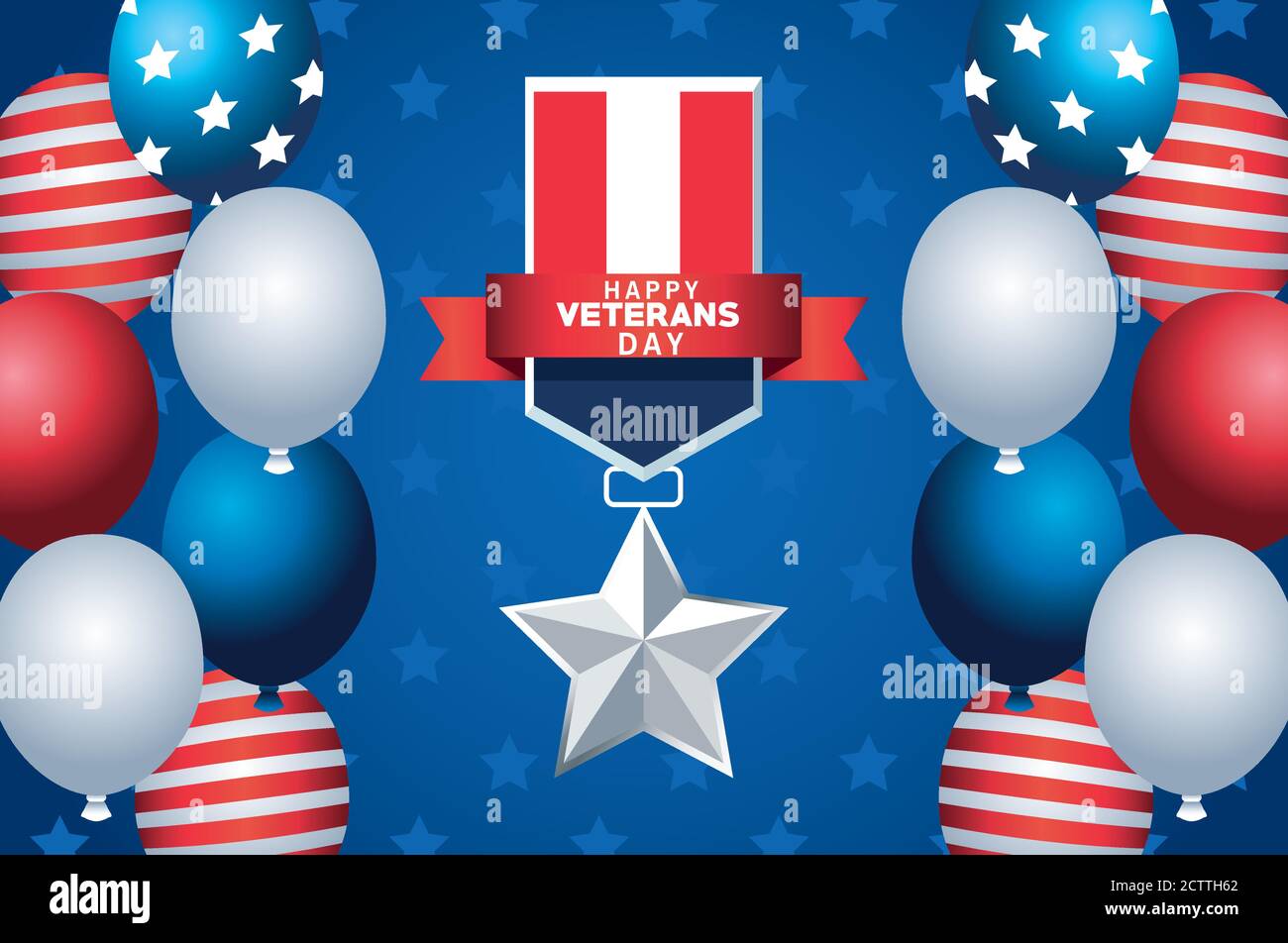 happy veterans day lettering with usa flag medal and balloons helium ...