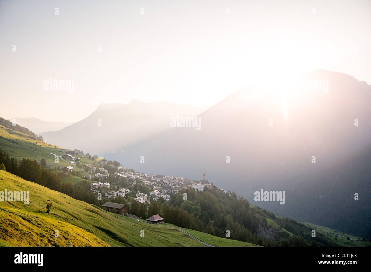 Blick auf Sent im Morgenlicht Stock Photo