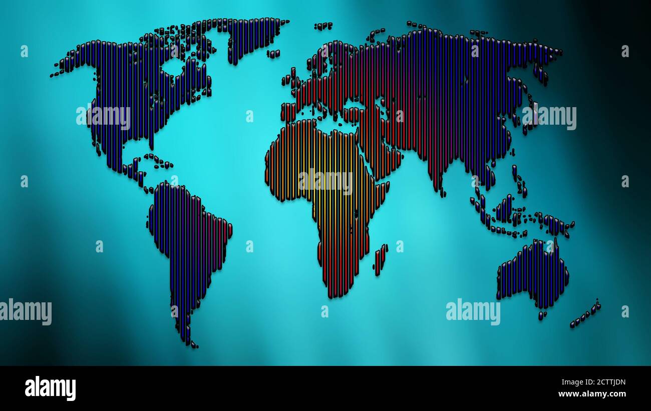Abstract World Map. Blank World Map isolated on blue gradient background Stock Photo