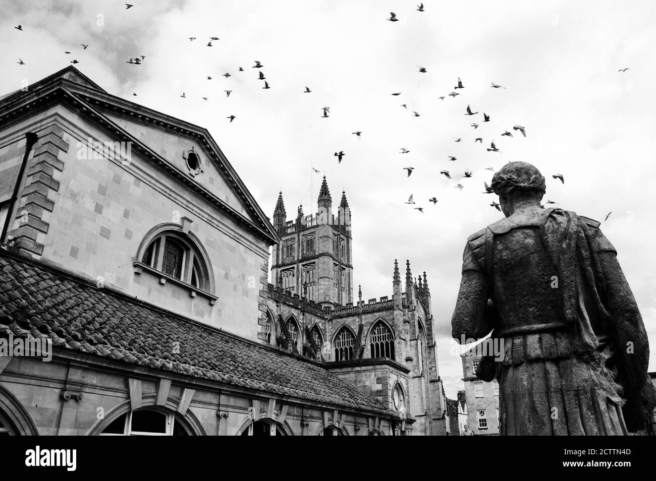Bath (England, UK) Stone statue of the roman in Antique Roman Baths