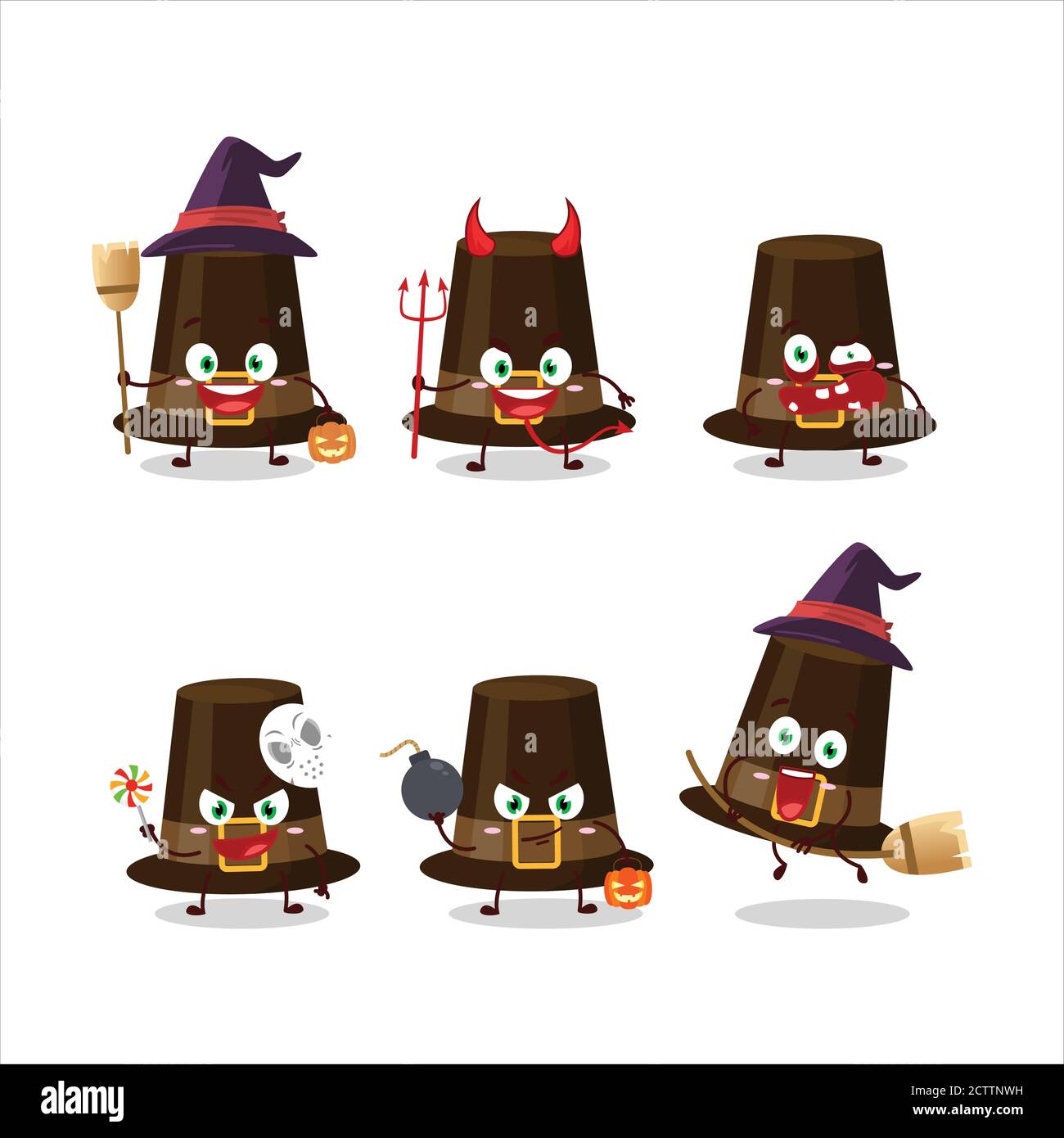 Halloween expression emoticons with cartoon character of brown pilgrims ...