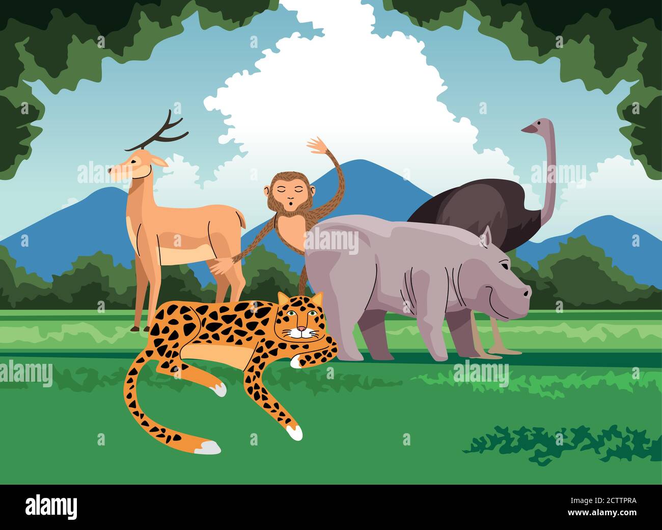 wild hippopotamus and group animals in the field scene vector ...