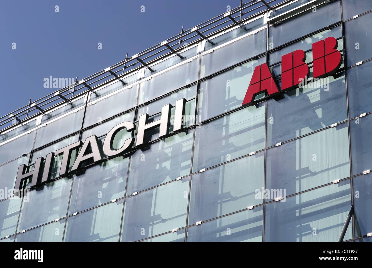 The logo of Hitachi ABB Power Grids is seen at an office building in  Zurich, Switzerland September 10, 2020. Picture taken September 10, 2020.  REUTERS/Arnd Wiegmann Stock Photo - Alamy