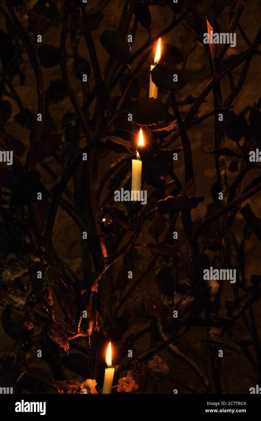 OXFORD, UK - AUGUST 23, 2017: Candle tree. Interior detail in Cathedral of Christ Church college at the University of Oxford in England. Stock Photo