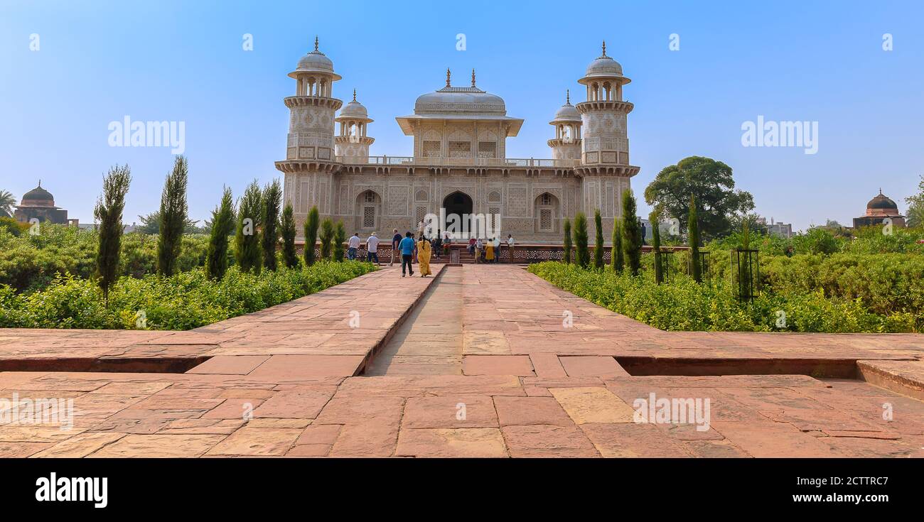 Tomb of I'timād-ud-Daulah is a Mughal mausoleum in the city of Agra in the Indian state of Uttar Pradesh. Also known as 'jewel box', sometimes called Stock Photo