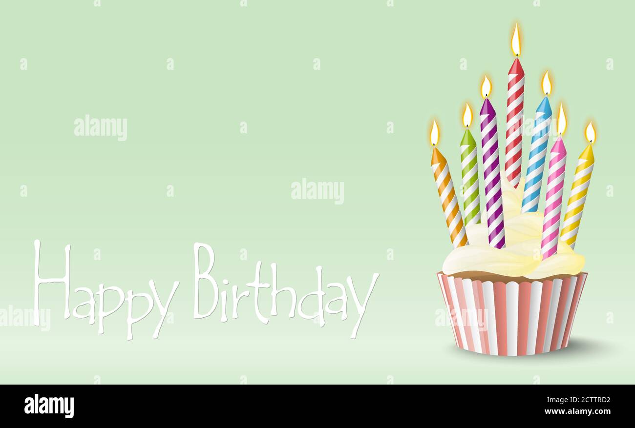 sweet vector cupcake with candle on colored background for birthday ...