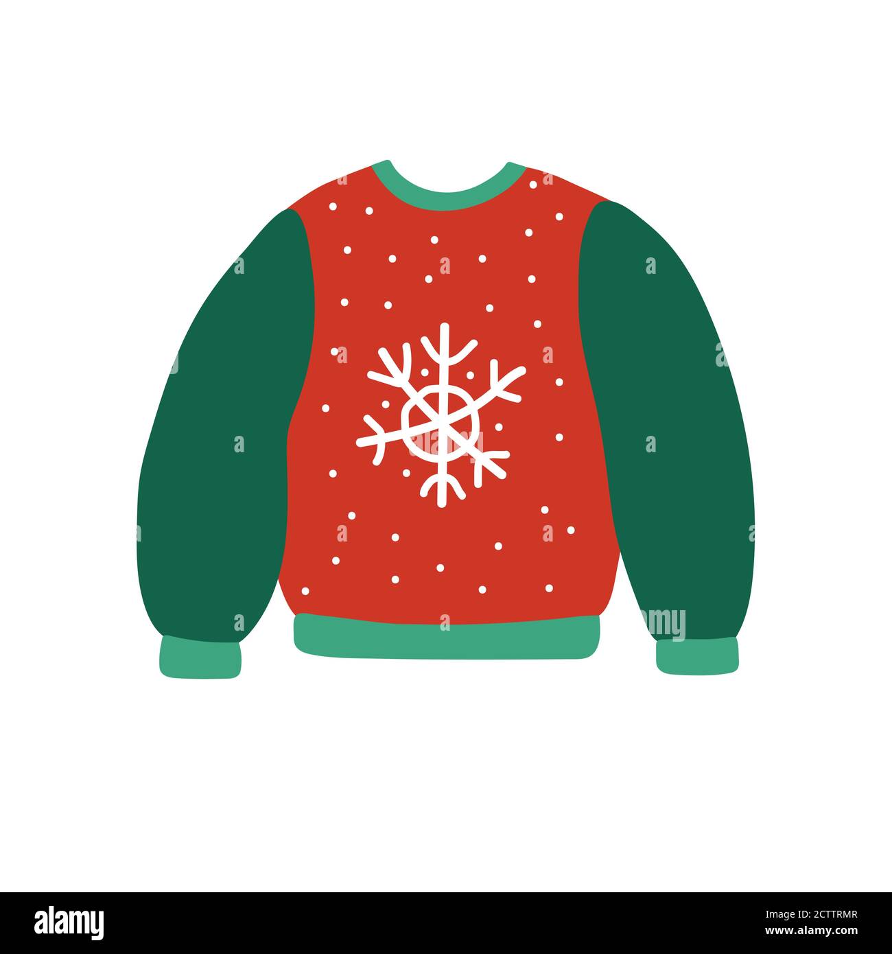 cozy warm Winter sweater with white snowflake. Green and red outerwear ...