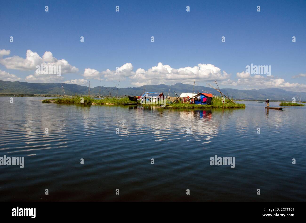 image of floating village at loktak lake manipur india. Stock Photo
