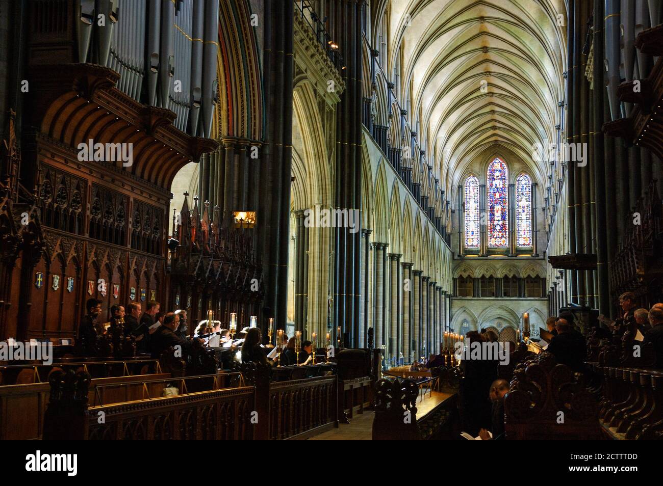 SALISBURY, UK - AUGUST 25, 2017: Choir rehearsal in famous Salisbury cathedral. Stock Photo
