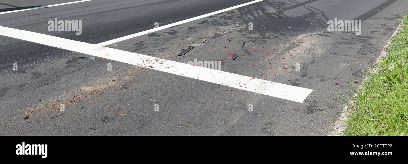 Braking distance on road after an accident closeup Stock Photo