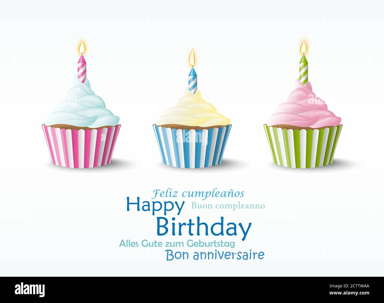 sweet vector cupcakes with colored candles for birthday Stock Vector ...