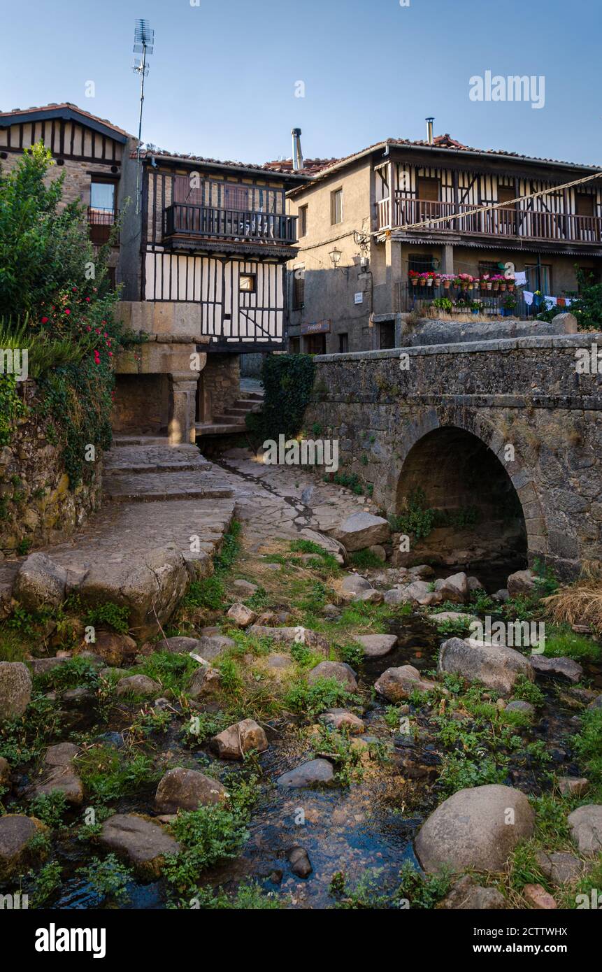 A small stream crosses the medieval village of La Alberca, Salamanca, Spain Stock Photo