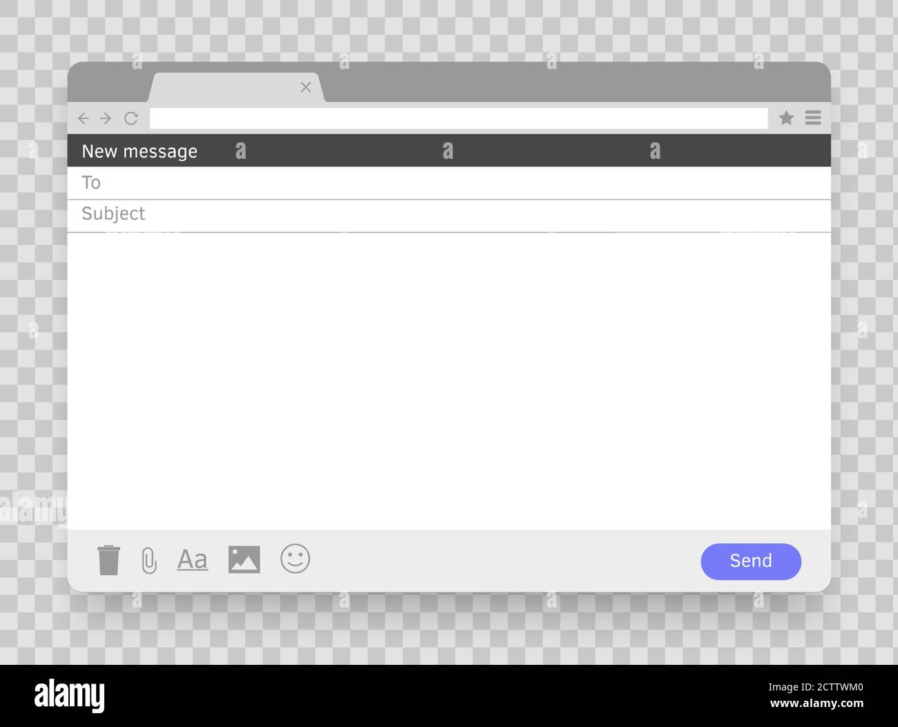 Email message blank window. Email empty frame. Mail mock up template