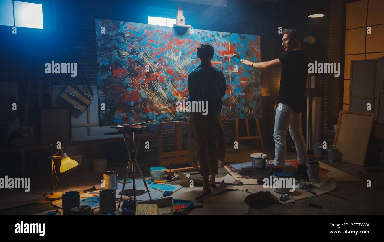 In the Art Class: Talented Young Woman Artist Paints with a Brush on ...