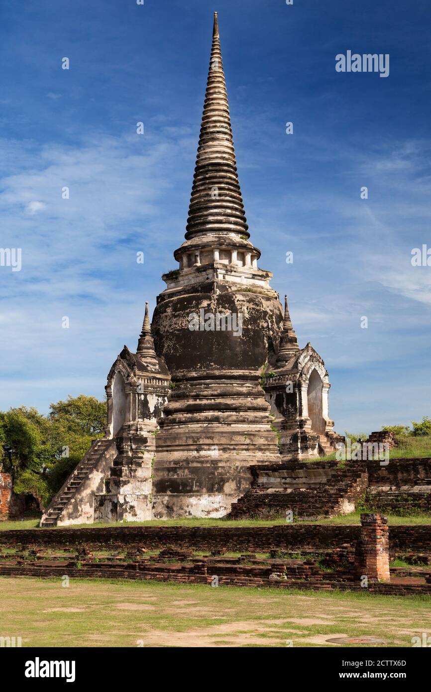 Western Chedi of the Wat Phra Si Sanphet, Ayutthaya, Thailand. Stock Photo