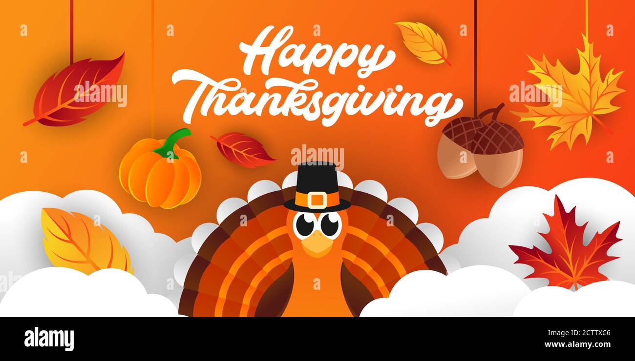 Happy Thanksgiving day background vector with decorative leaves ...