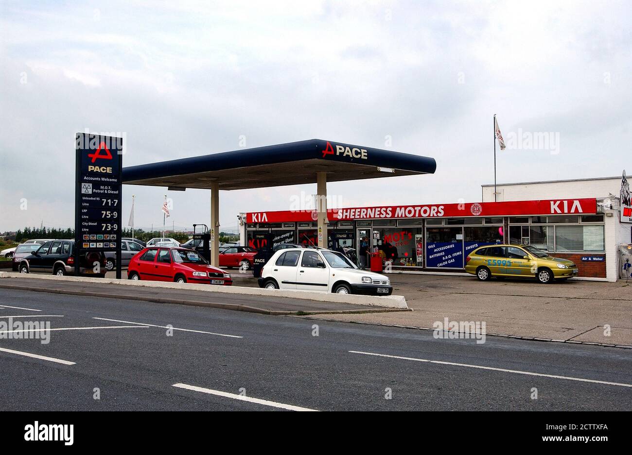 Old fashioned Pace Petroleum petrol station in Sheerness, Kent Stock Photo