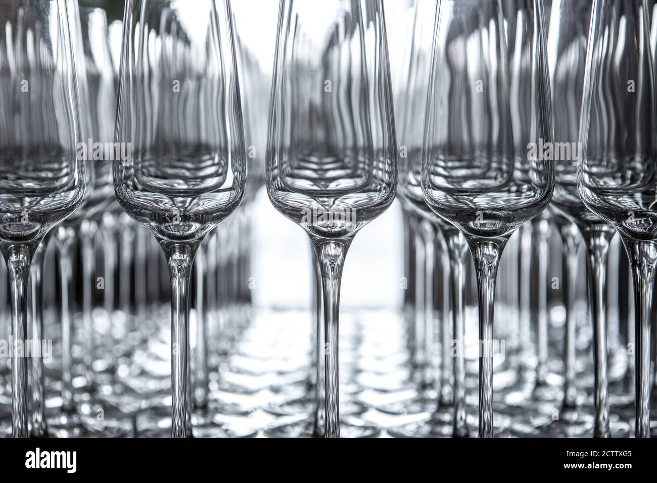 Empty glass glasses for sparkling wine in the light Stock Photo