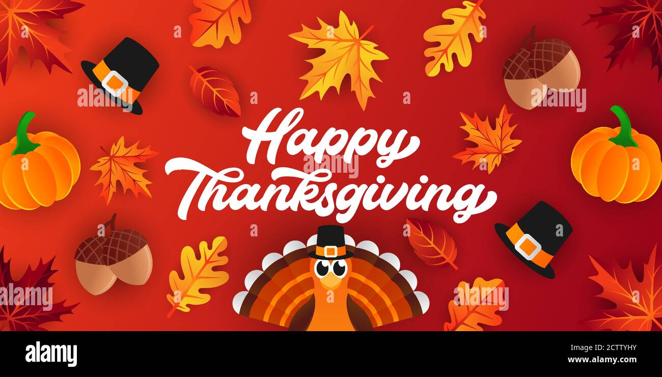 Happy Thanksgiving day background vector with decorative leaves ...