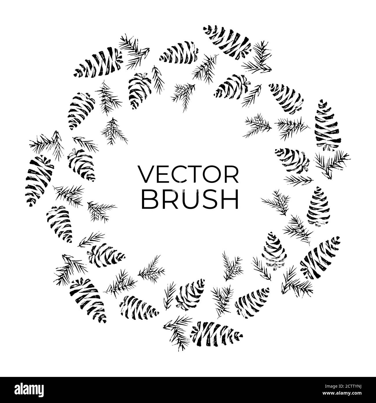 Pine cones vector seamless brush. Christmas Wreath Stock Vector