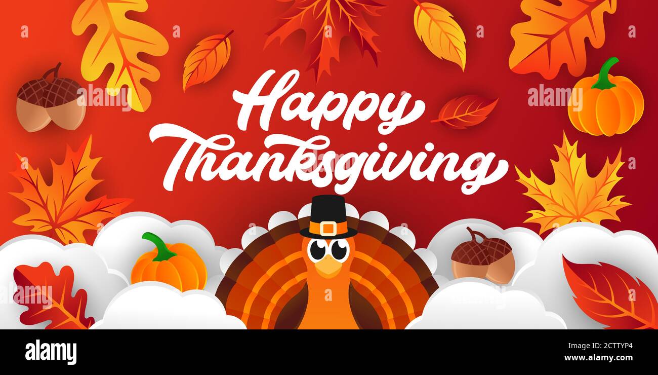 Happy Thanksgiving day background vector with decorative leaves ...