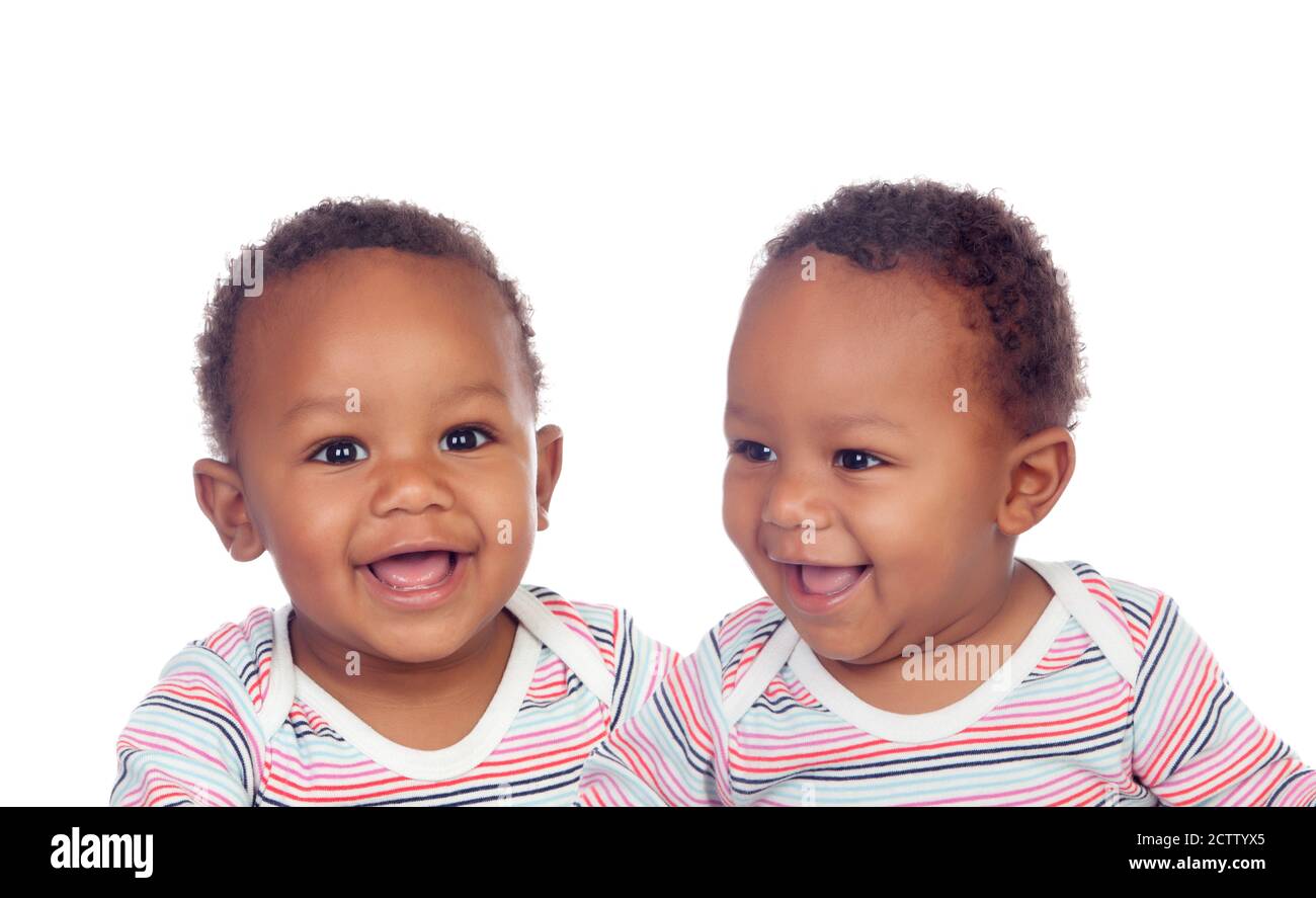 Two funny babies laughing isolated on a white background Stock Photo Alamy