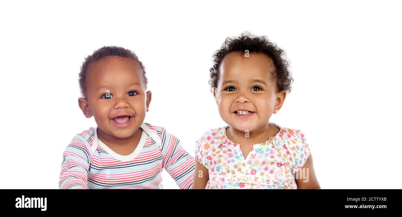 Two funny babies laughing isolated on a white background Stock Photo Alamy