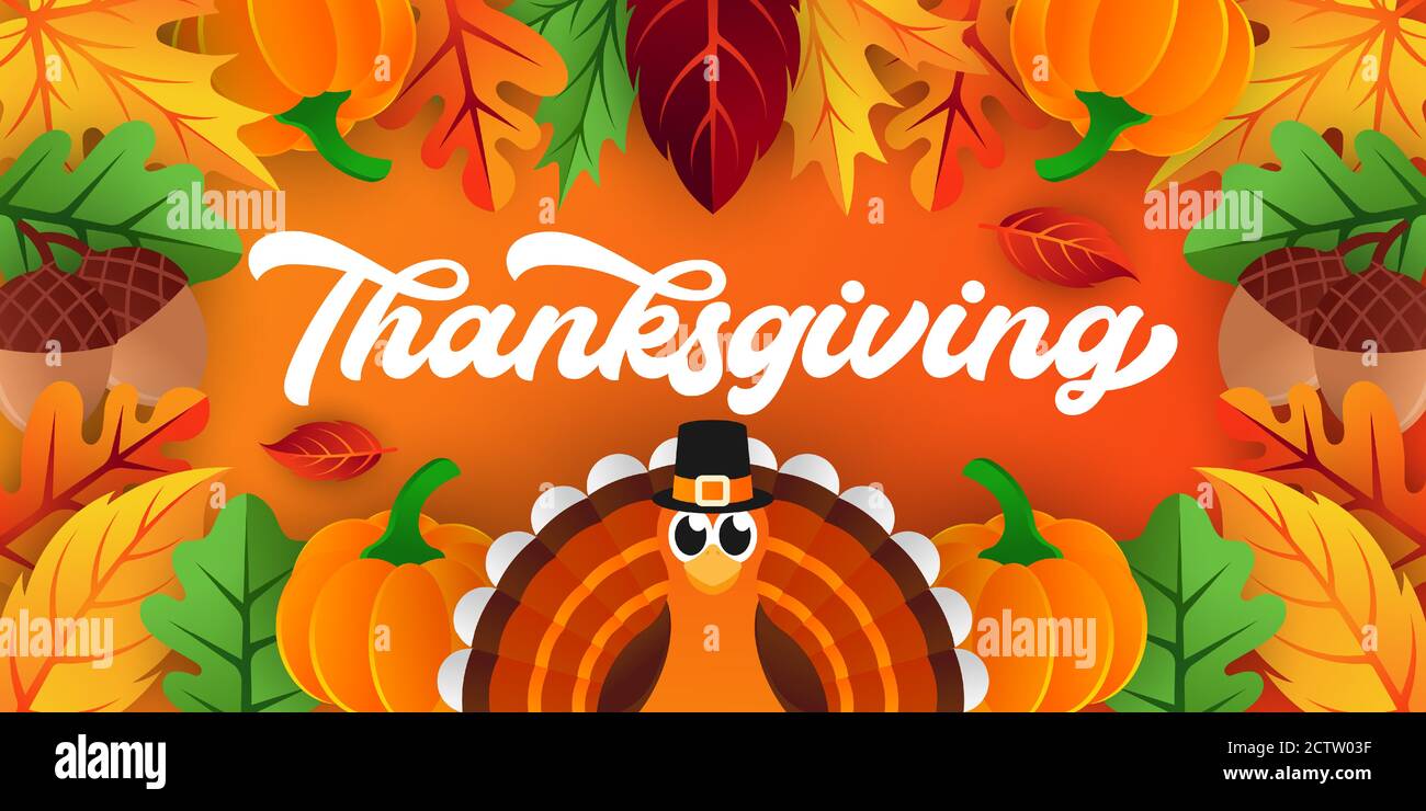 Happy Thanksgiving day background vector with decorative leaves ...
