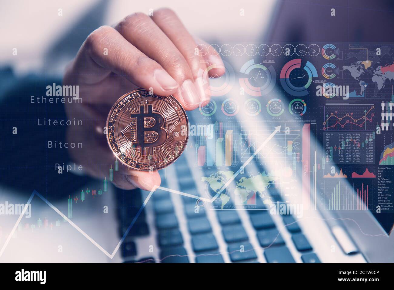 Businesspeople handle Bitcoin money represent modern digital technology