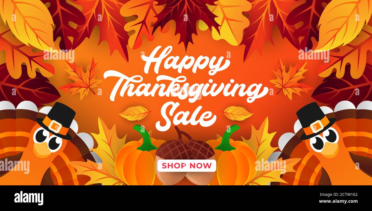 Happy Thanksgiving day sale background vector with decorative leaves. Abstract Happy Thanksgiving holiday sale vector background design template for a Stock Vector