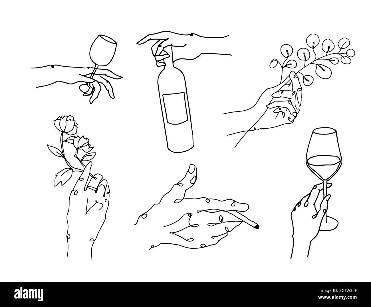 Soft vector illustration one line set of arm and hand. Stock Photo