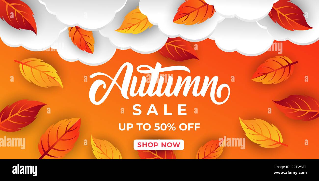 Autumn sale background vector with decorative leaves. Autumn Sale Vector background Illustration. Abstract Autumn Sale background design template for Stock Vector