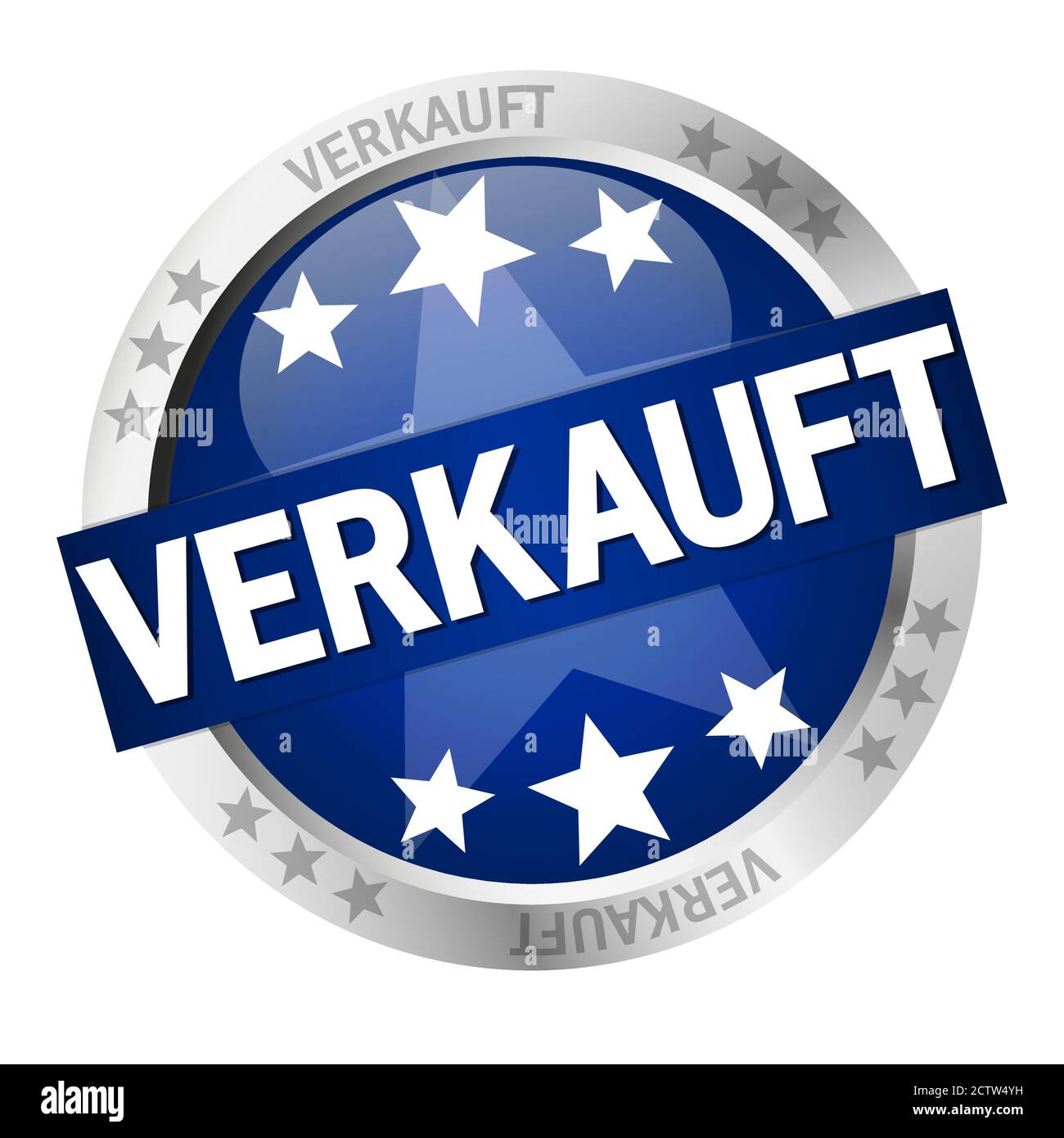 round colored button with banner and text Verkauft Stock Vector