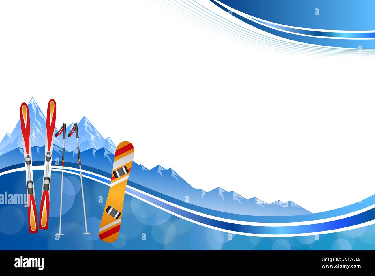 Background abstract blue ski snowboard red orange winter sport frame illustration vector Stock Vector