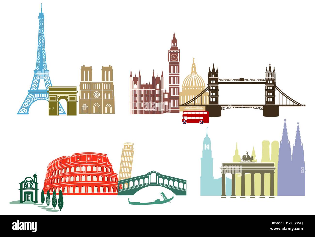 Sights and landmarks in Europe Stock Vector