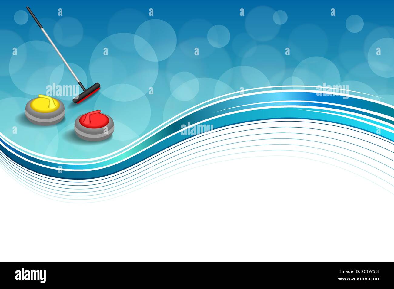 Background abstract curling sport blue ice red yellow stone broom frame illustration vector Stock Vector