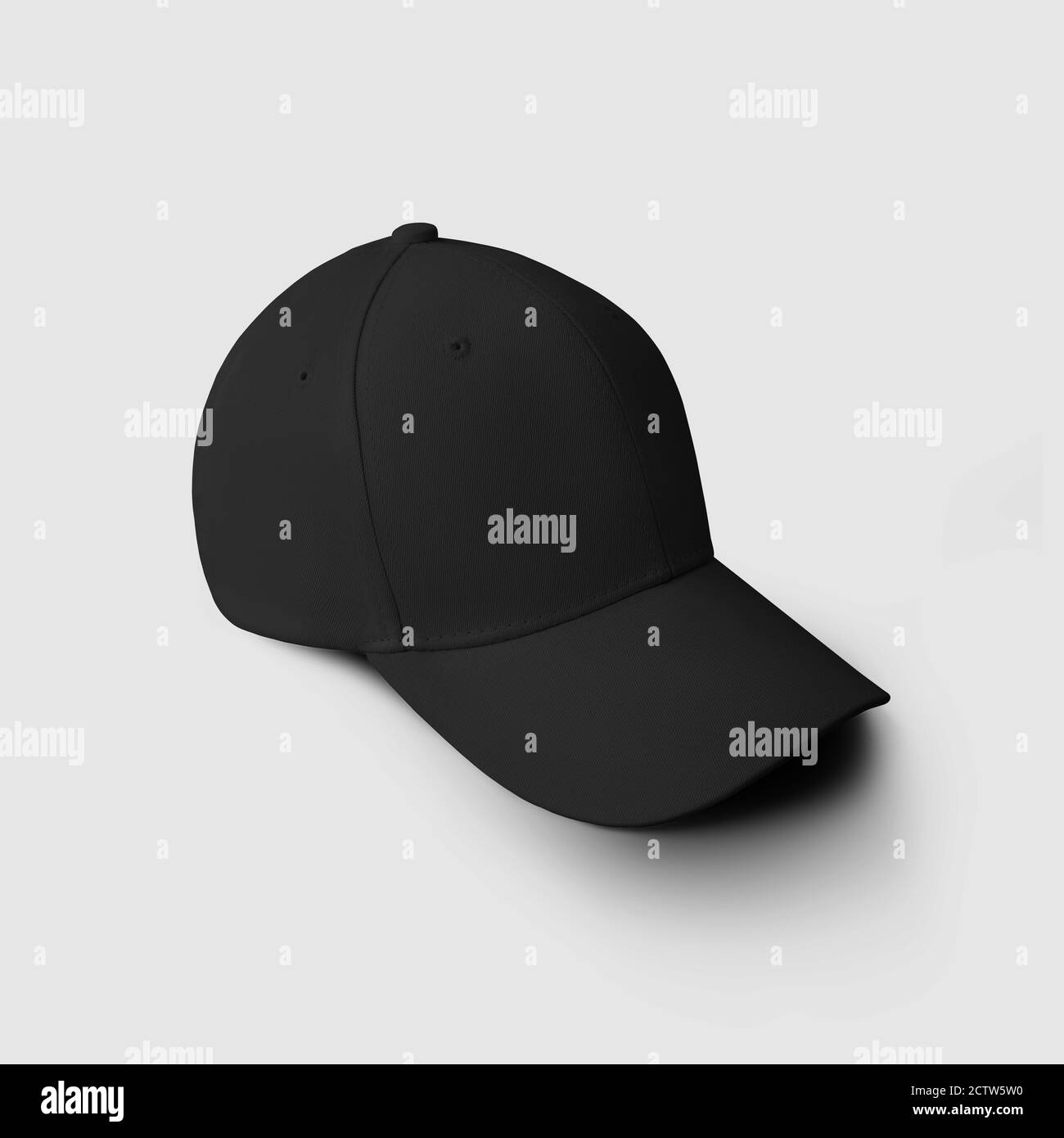 Black panama mockup isolated on white background, blank hat with visor for design and pattern presentation. Sports baseball cap template, summer headw Stock Photo