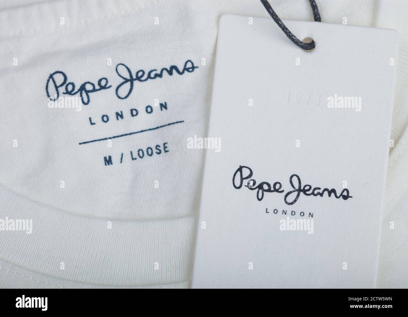 LONDON, UK - SEPTEMBER 09, 2020: Pepe Jeans label and clothing tag on white  t-shirt Stock Photo - Alamy