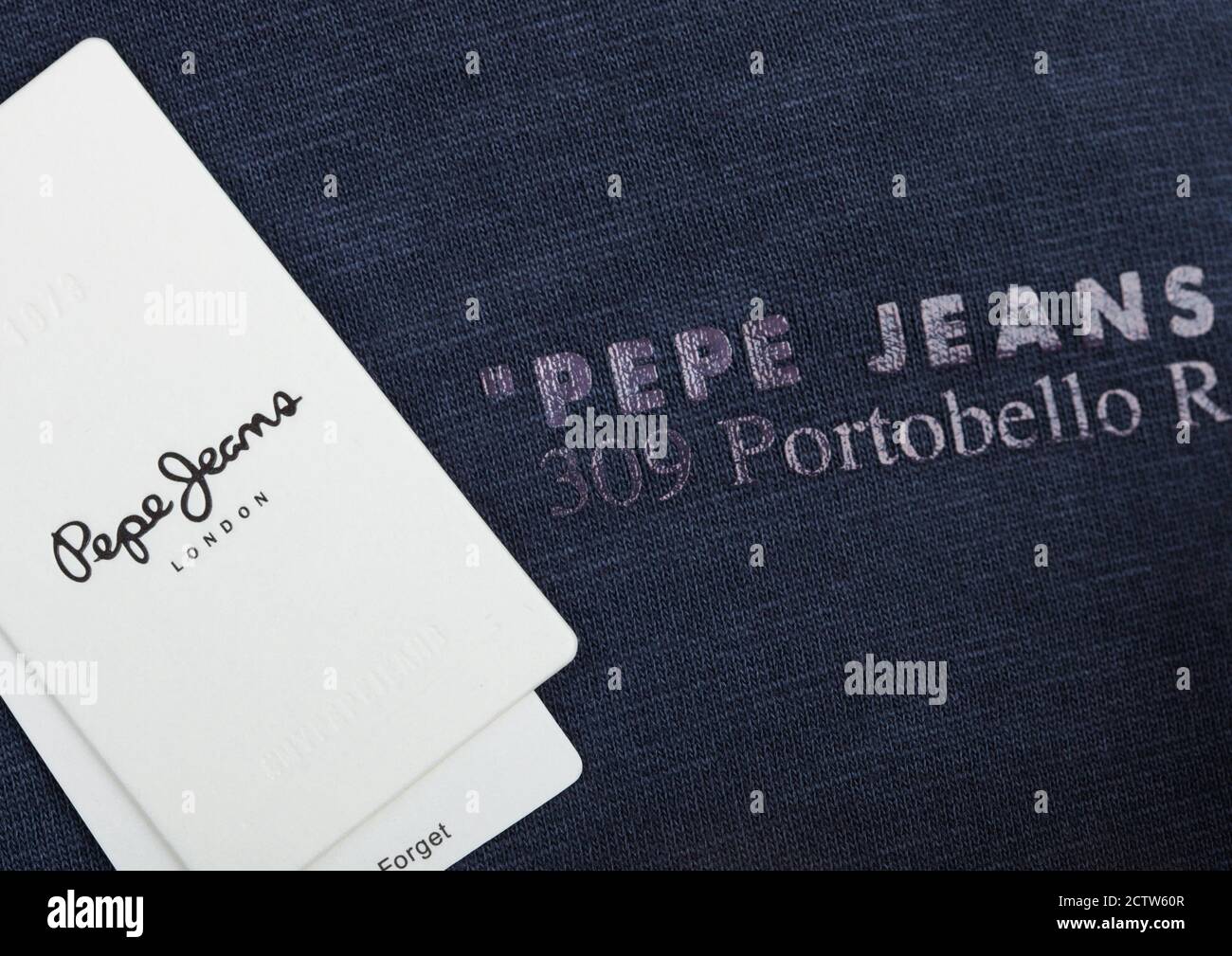 LONDON, UK - SEPTEMBER 09, 2020: Pepe Jeans label and clothing tag on dark  cotton fabric Stock Photo - Alamy
