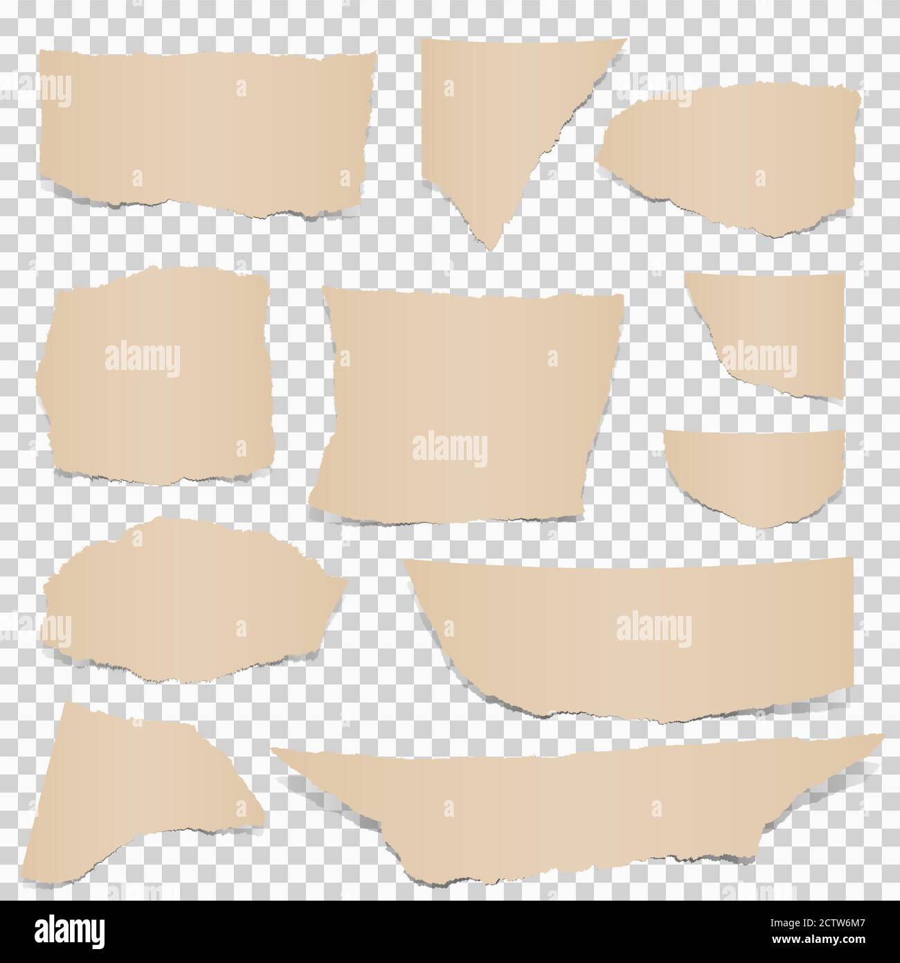 collection of paper scraps colored brown with transparency in vector file Stock Vector