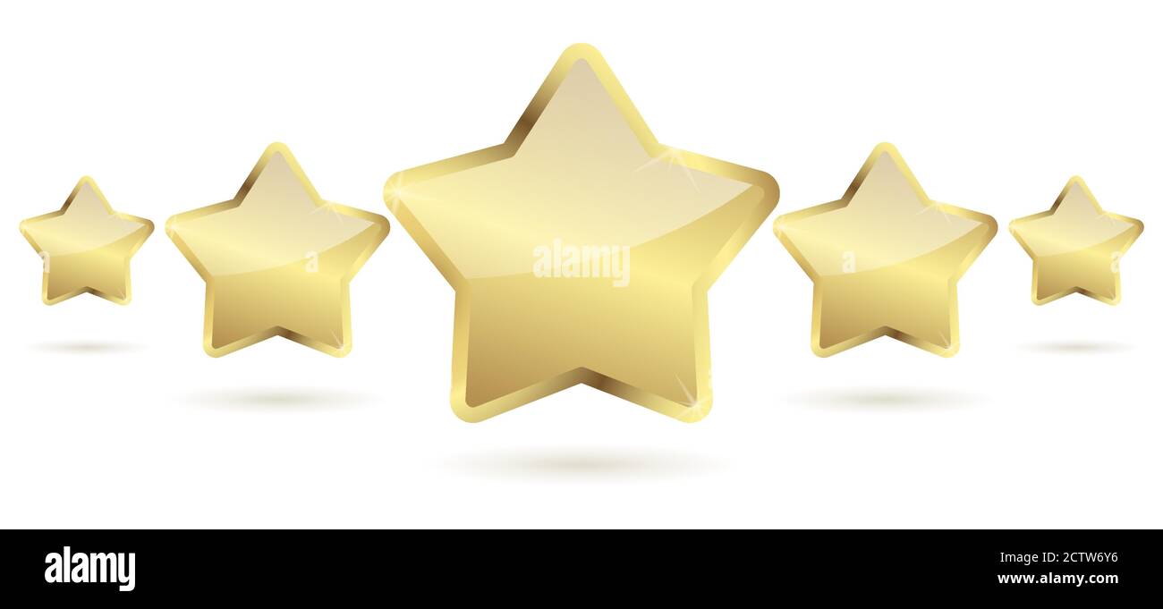 five golden stars with shadow in a row vector file Stock Vector