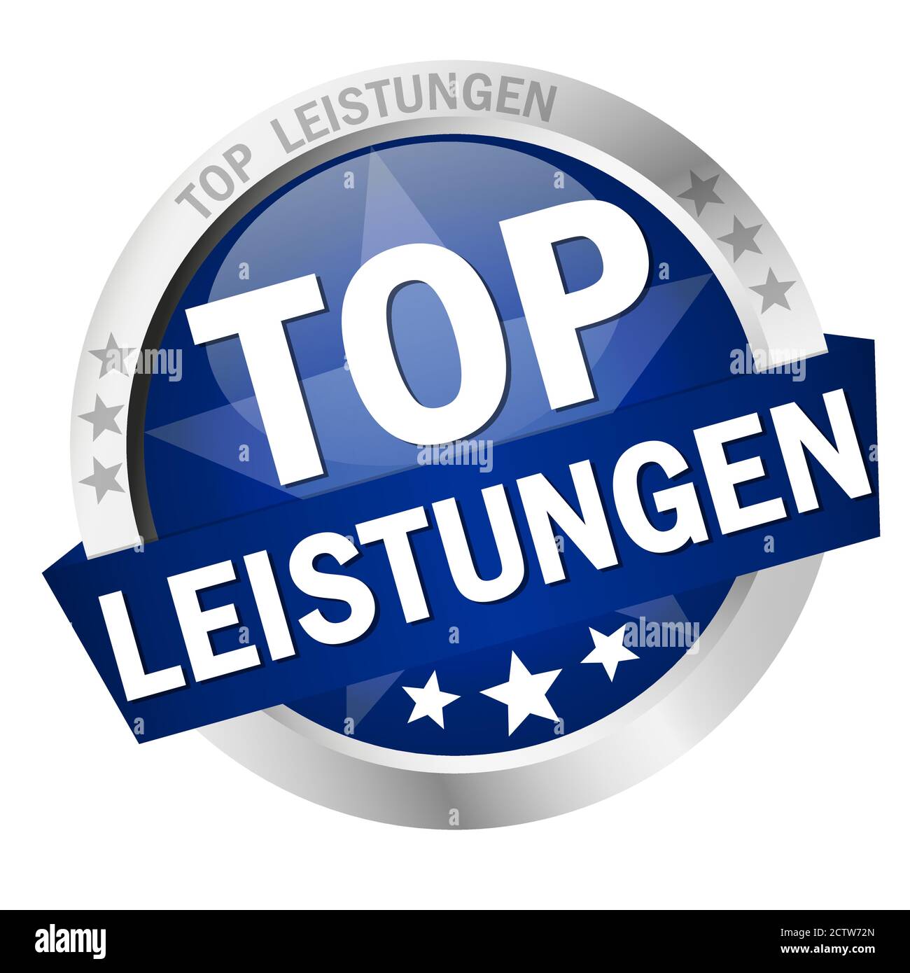 round colored button with banner and text Top Leistungen Stock Vector