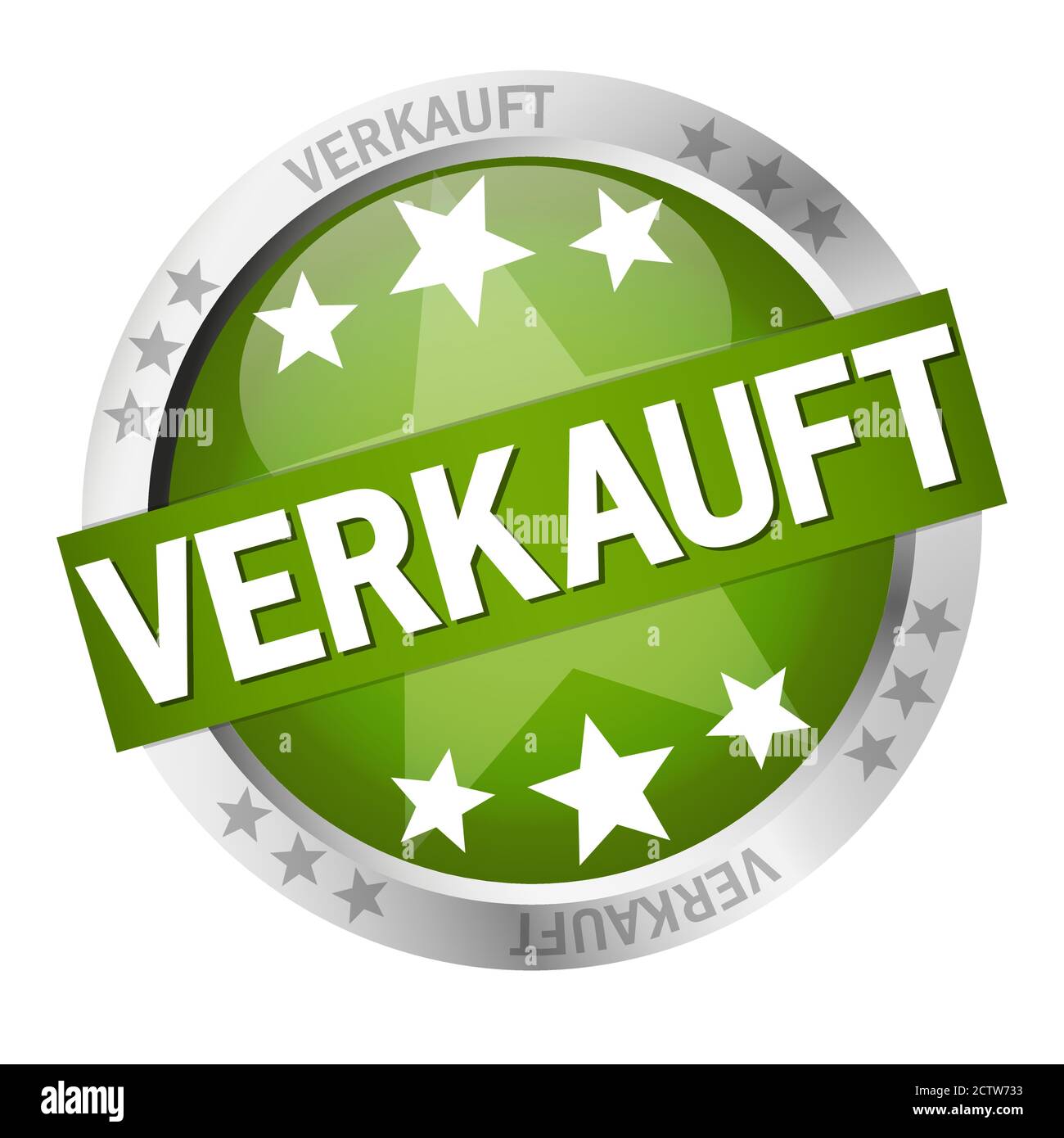 round colored button with banner and text Verkauft Stock Vector